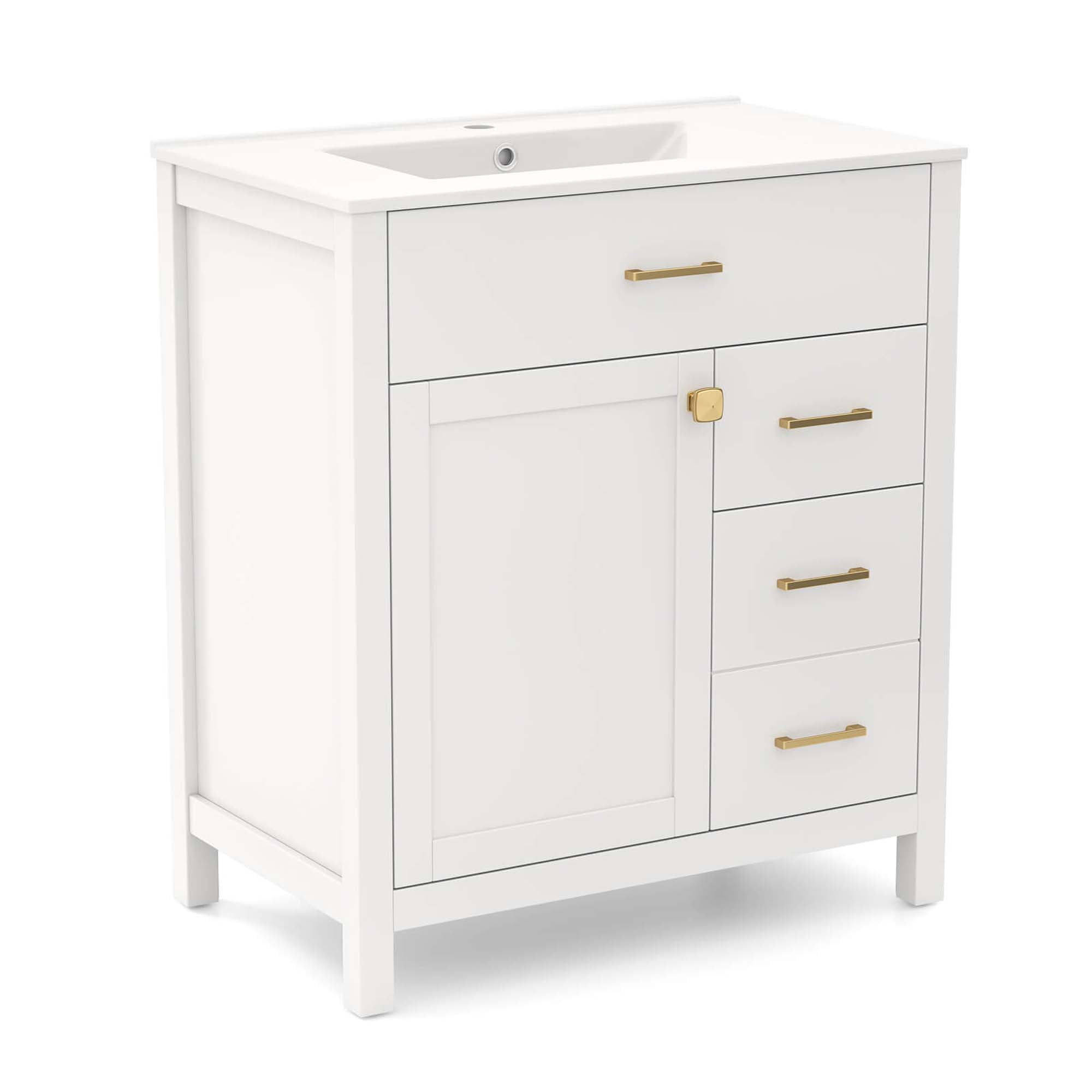 Costway 30" Bathroom Vanity with Sink 2 Drawers 1 Door 1 Flip-out Drawer Solid Wood Legs