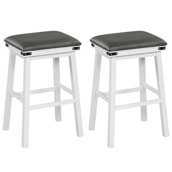 Costway 30'' Dining Bar Stool Set of 2 Pub Height Padded Seat Wood Frame Kitchen White