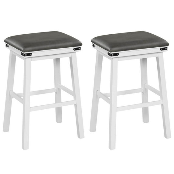 Costway 30'' Dining Bar Stool Set of 2 Pub Height Padded Seat Wood Frame Kitchen White
