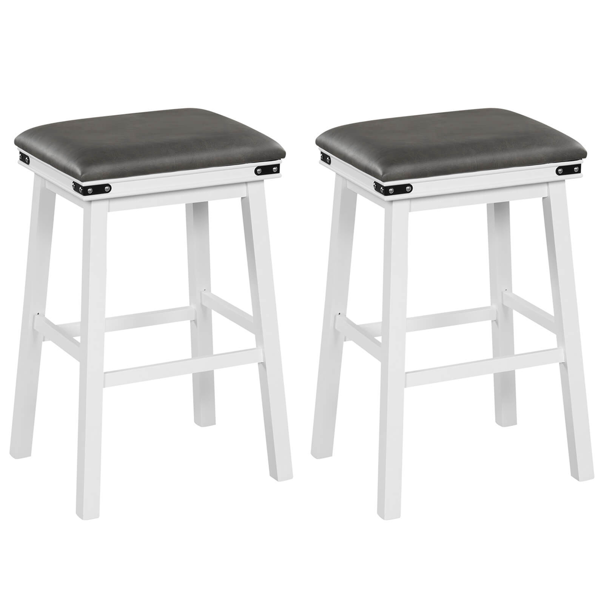 Costway 30'' Dining Bar Stool Set of 2 Pub Height Padded Seat Wood Frame Kitchen White