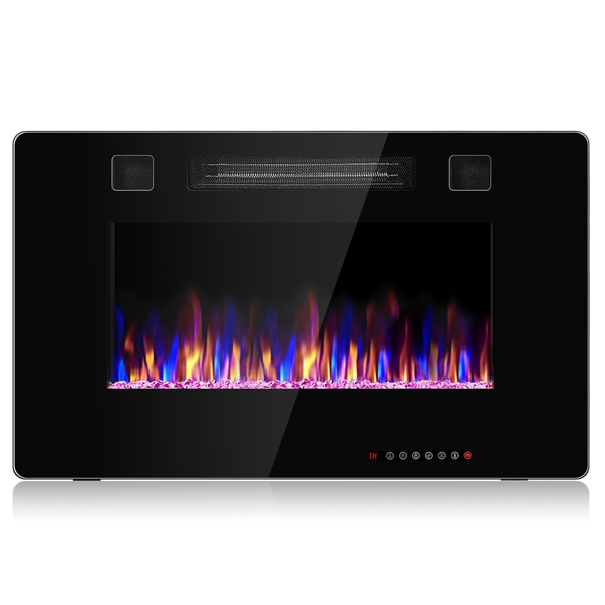 Costway 30'' Electric Indoor Fireplace Recessed Ultra Thin Wall Mounted Heater Multicolor Flame