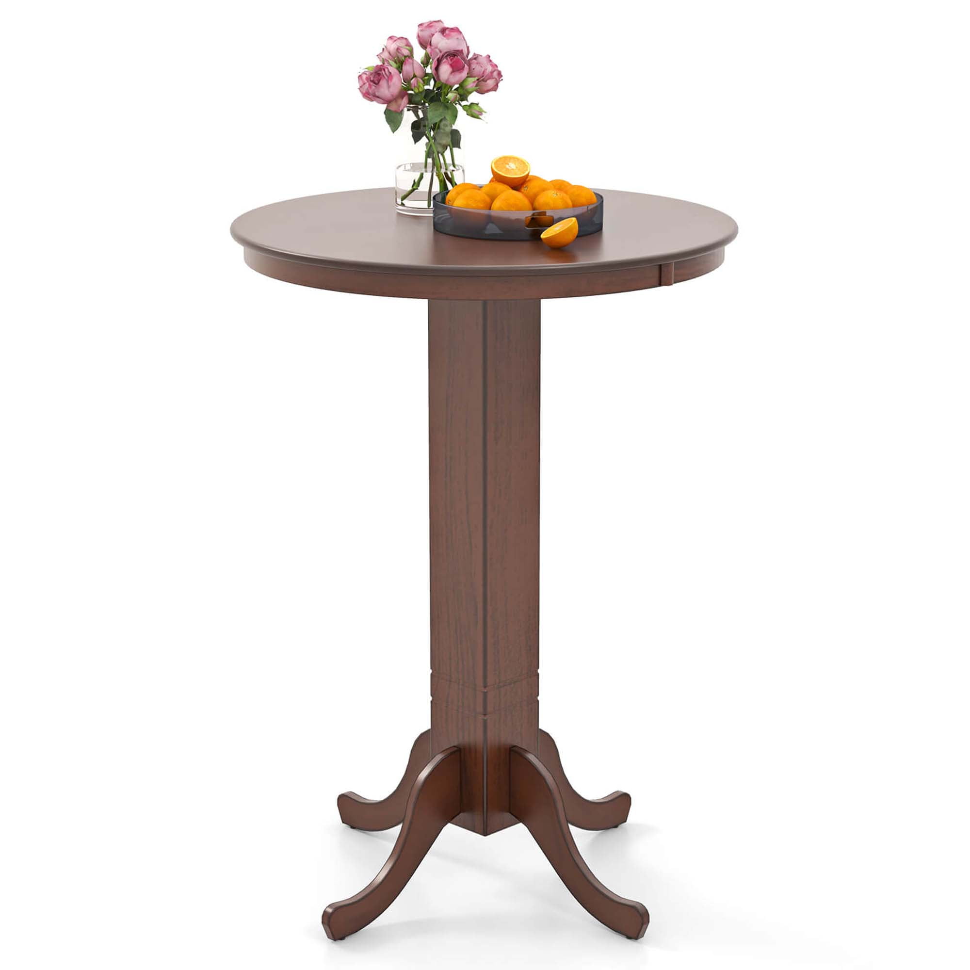 Costway 30 Inch Wood Pub Round Dining Table with Pedestal Base Kitchen ...