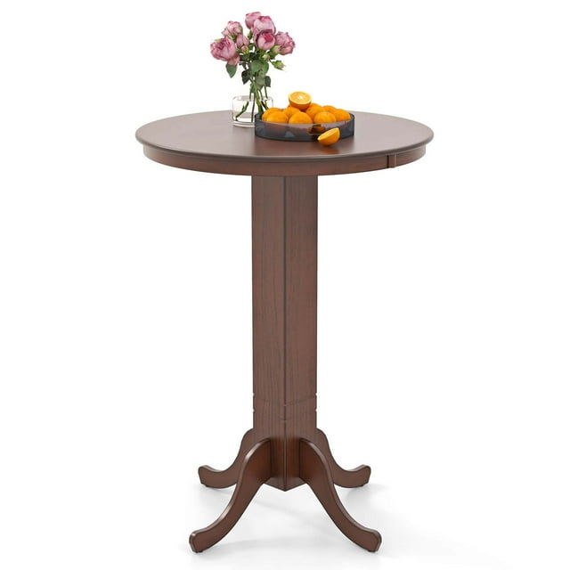 Costway 30 Inch Wood Pub Round Dining Table with Pedestal Base Kitchen