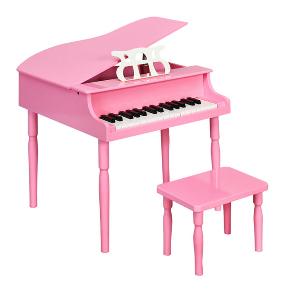 Costway 30-Key Classic Baby Grand Piano Toddler Toy Wood w/ Bench & Music Rack Pink