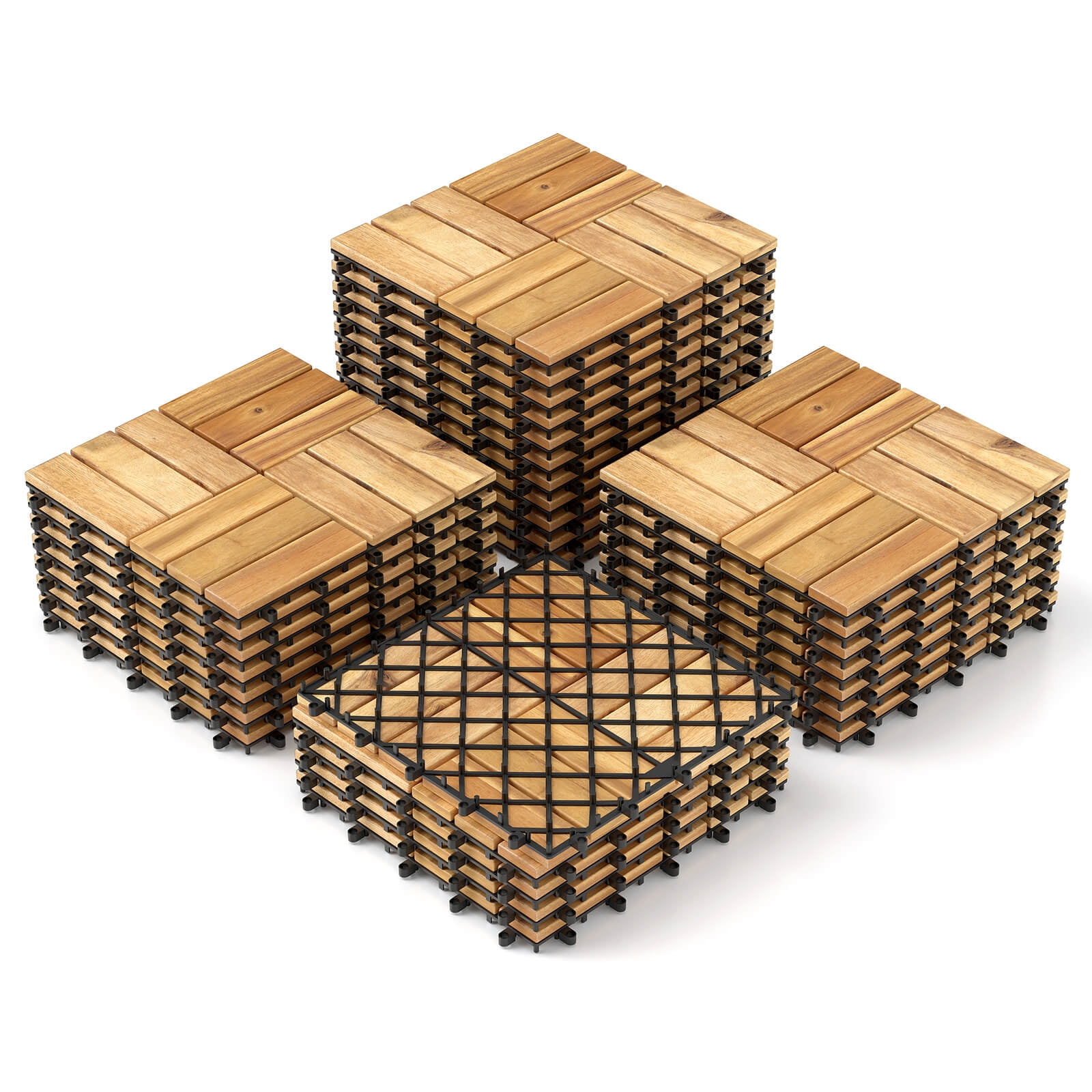 Costway 30 PCS Interlocking Flooring Tiles Floor Decking for Patio Acacia Wood Outdoor