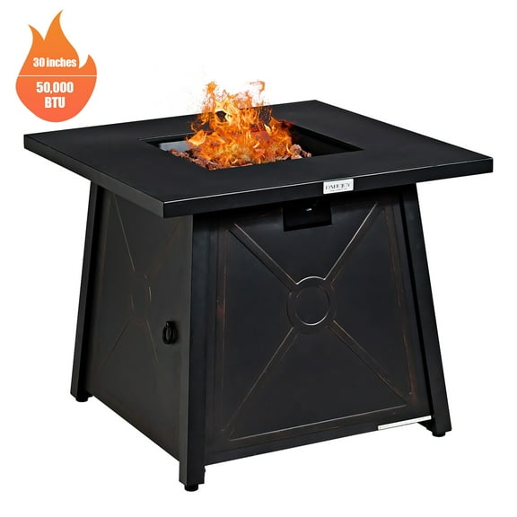 Costway 30'' Square Propane Gas Fire Pit Table 50,000 BTU W/ Waterproof Cover Lava Rock