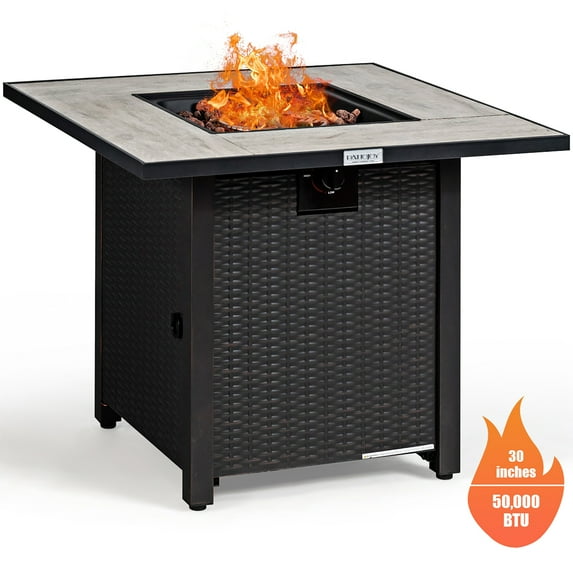 Costway 30'' Square Propane Gas Fire Pit Table Ceramic Tabletop 50,000 BTU with Cover