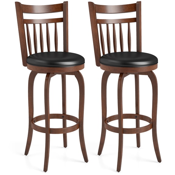 Costway 30” Swivel Bar Stools Set of 2 with Backs, Solid Wood Legs & Footrest for Home Bar Expresso