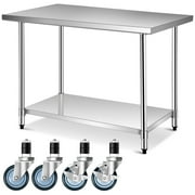 Costway 30 x 48 Stainless Steel Commercial Kitchen Work Table w/ 4 Wheels