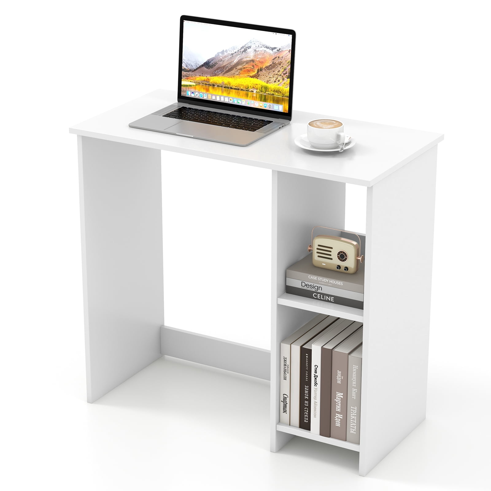 Costway 31.5" Computer Desk for Small Space Simple Style Workstation Desk with with Shelves White