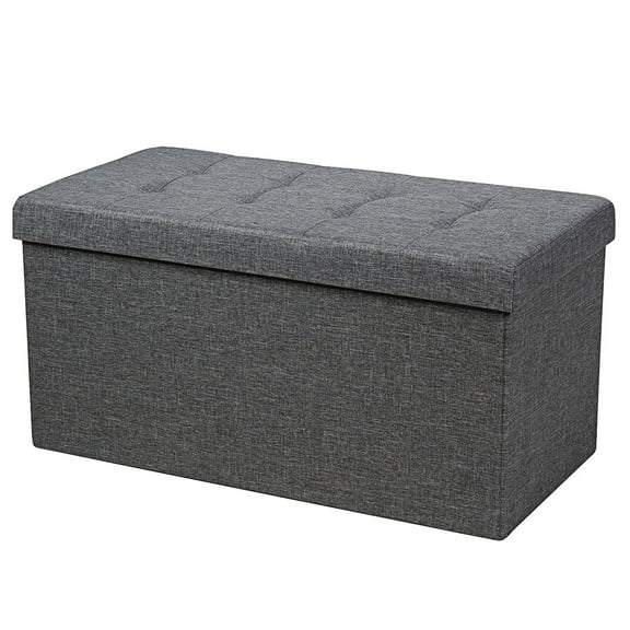 Costway 31.5''Fabric Foldable Storage Ottoman Toy Chest W/Removable Storage Bin Dark Grey