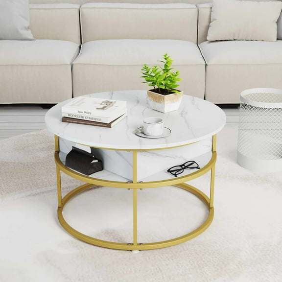 Costway 31.5” Lift Top Coffee Table with Hidden Compartment & Side Shelves for Living Room White