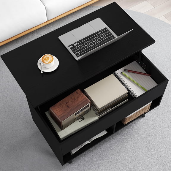 Costway Lift Top Coffee Table with Hidden Compartment Open Storage Shelves for Reception Black