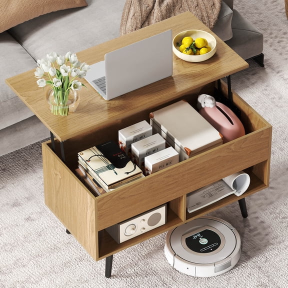 Costway 31.5" Lift Top CoffeeTable ModernTable with Hidden Compartment Wood Legs For Home Natural