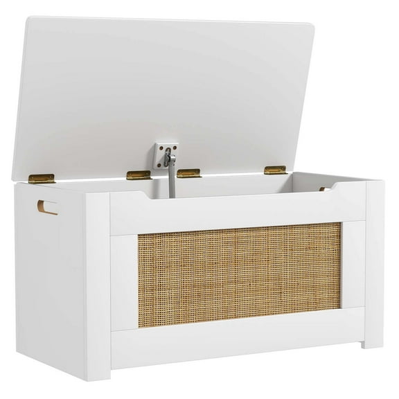 Costway 31.5" Toy Chest for Kids Rattan Toy Storage Box with Flip Top Lid & Safety Hinge