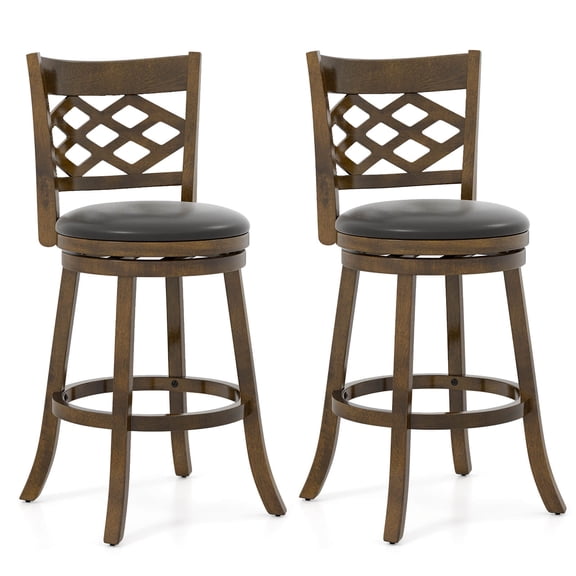Costway 31” Bar Height Stools Set of 2 with Rubber Wood Frame, Upholstered Seat & Footrest