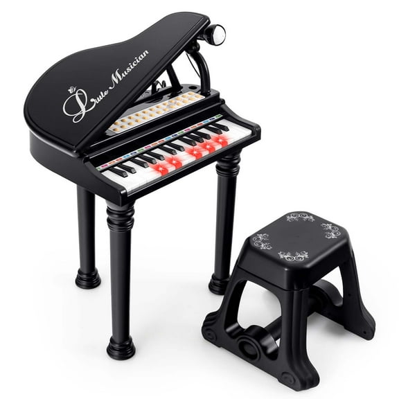 Costway 31 Keys Kids Piano Keyboard Toy Toddler Musical Instrument with Stool & Microphone Black