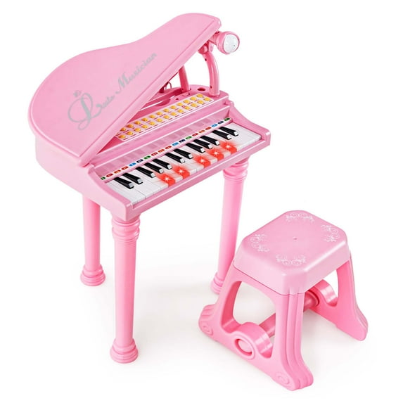 Costway 31 Keys Kids Piano Keyboard Toy Toddler Musical Instrument with Stool & Microphone Pink