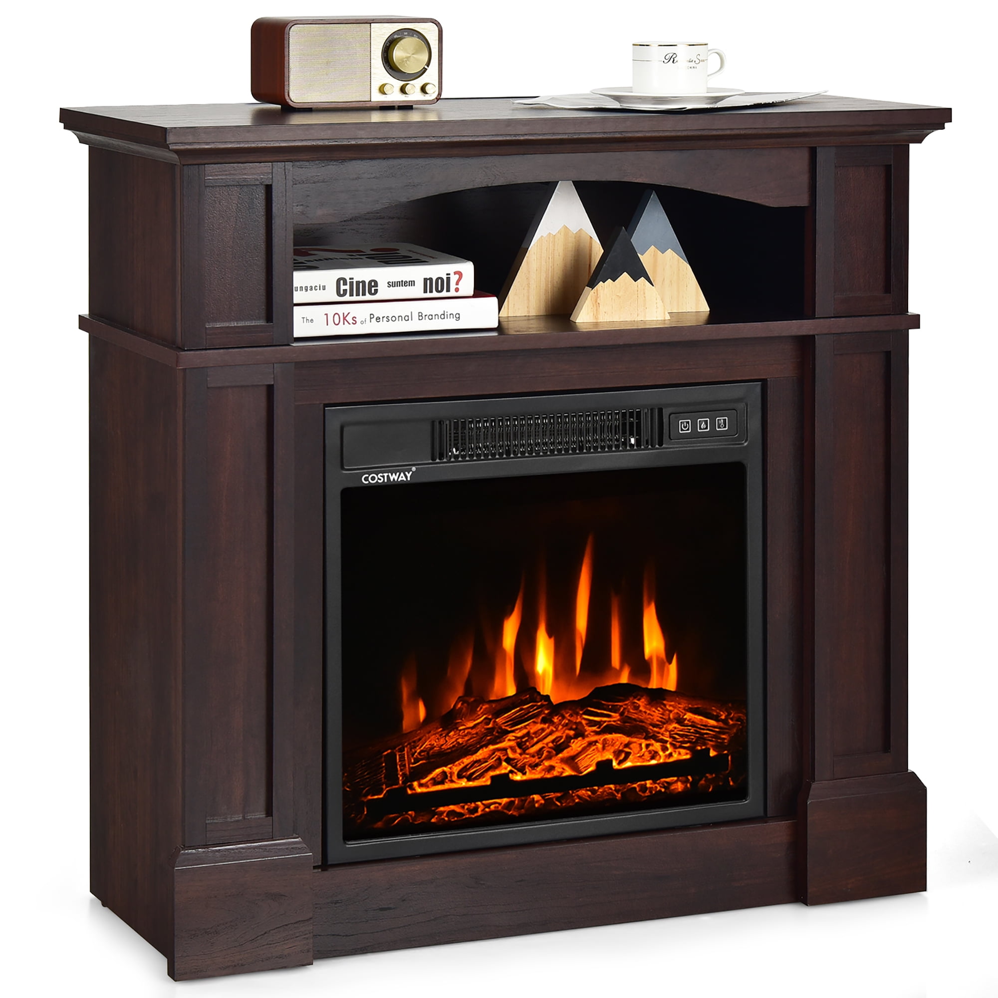 Costway 32'' 1400W Electric Fireplace Mantel TV Stand Space Heater W/ Shelf  Natural - Walmart.com