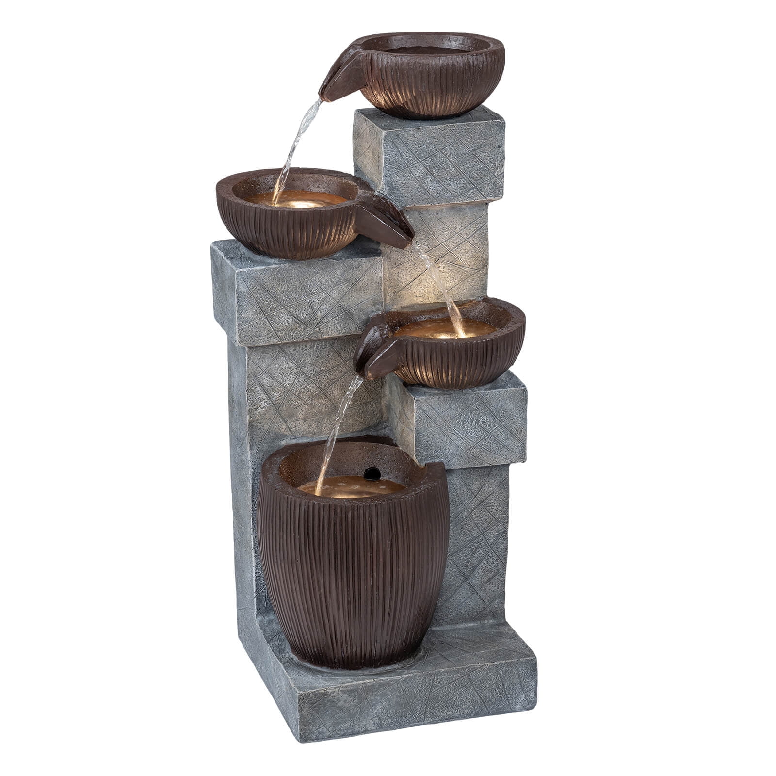 Costway 32” 4-Tier Outdoor Water Fountain with LED Lights for Patio ...