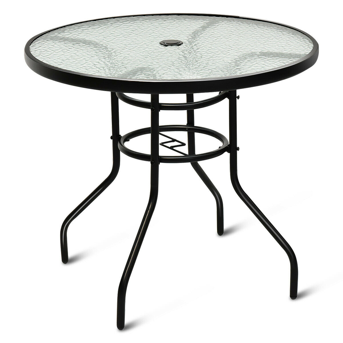 Costway 32'' Patio Round Table Tempered Glass Steel Frame Outdoor Pool Yard Garden - image 1 of 8