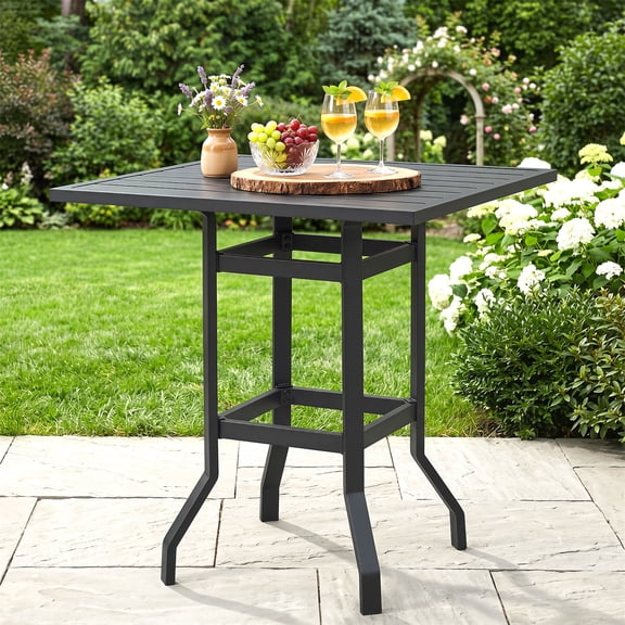 Costway 32'' Patio Square Bar Table Metal Cafe Bistro Table Garden Deck Black