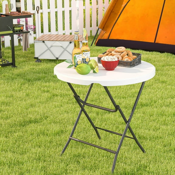 Costway 32" Round Folding Table Lightweight Portable Commercial Banquet Table for Picnic