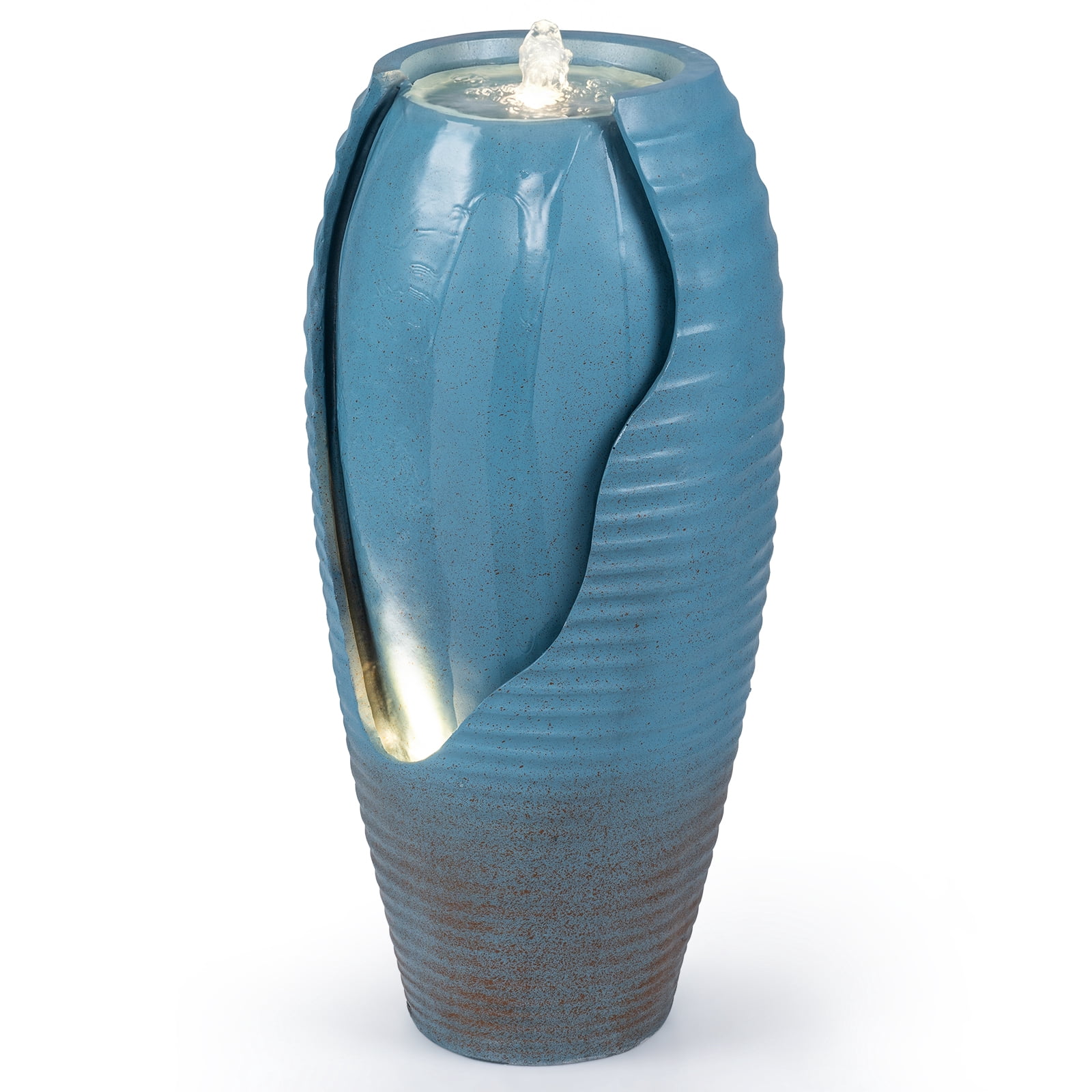 Costway 32” Tall Jar Water Fountain with LED Lights & Pump for Garden Patio Yard Porch