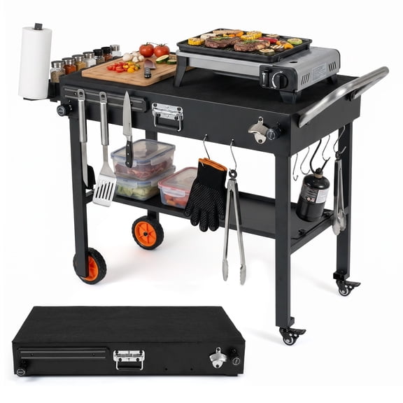Costway 32W x 18D Folding Grill Cart for 17 & 22 Griddles with Heat-Resistant Mat Wheels