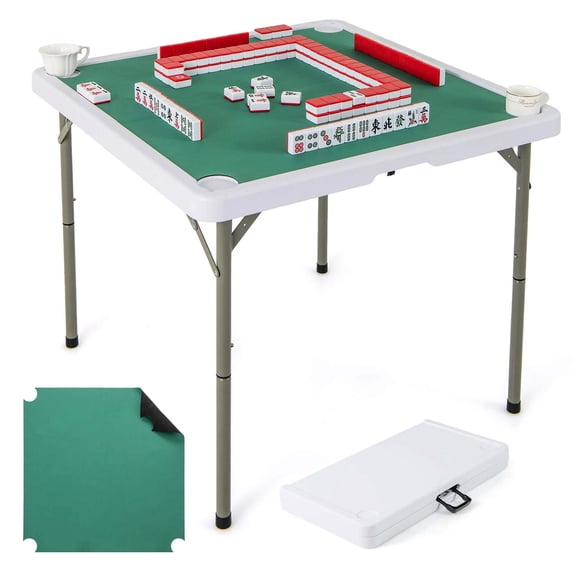 Costway 35" Folding Mahjong Table with Cup Holders & Smooth Felt Mat Carrying Handle Green