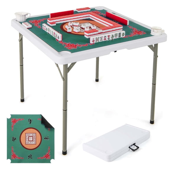 Costway 35" Folding Mahjong Table with Cup Holders & Smooth Felt Mat Carrying Handle Multicolor