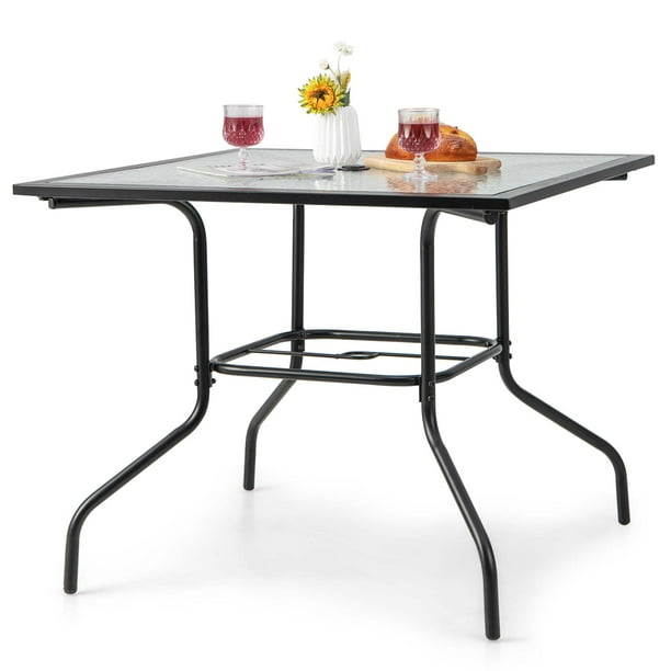 Costway 35'' Patio Dining Table Tempered Glass Top Bistro Table with 1.