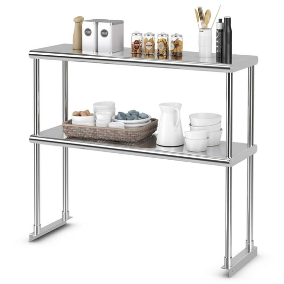 Costway 36'' 2-Tier Overshelf for Prep & Worktable Stainless Steel Adjustable Lower Shelf