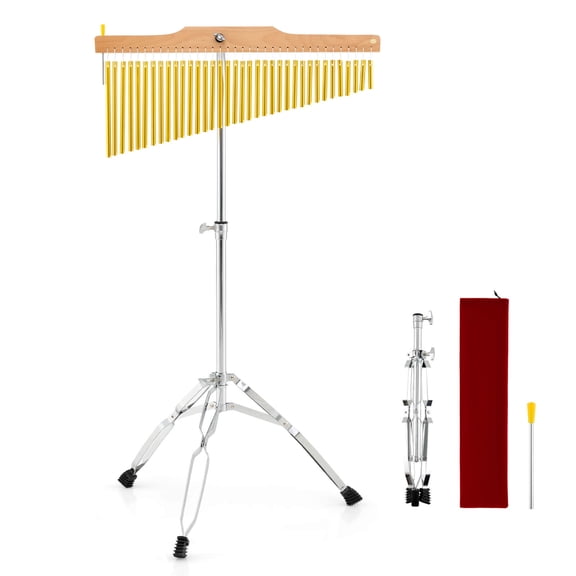 Costway 36-Bar Chimes Percussion Instrument with Foldable & Adjustable Stand, Portable Bag