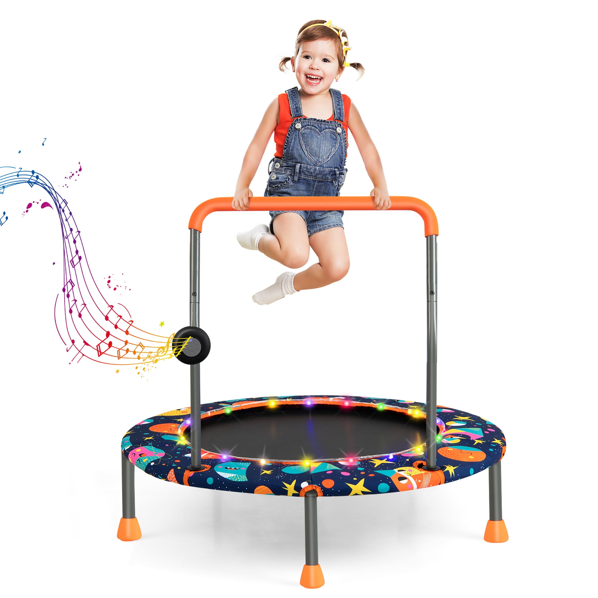 Toytexx Mini trampoline de 36 pouces pour enfants, trampoline de saut pour  tout-petits avec main courante réglable, housse rembourrée de sécurité pour  intérieur/extérieur (rose)