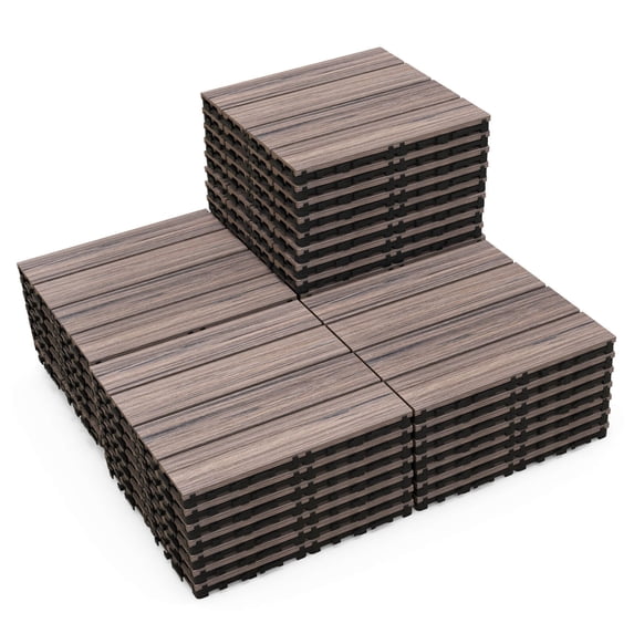 Costway 36 PCS Interlocking Deck Tiles Anti-slip Floor Tiles for Poolside All Weather Grey