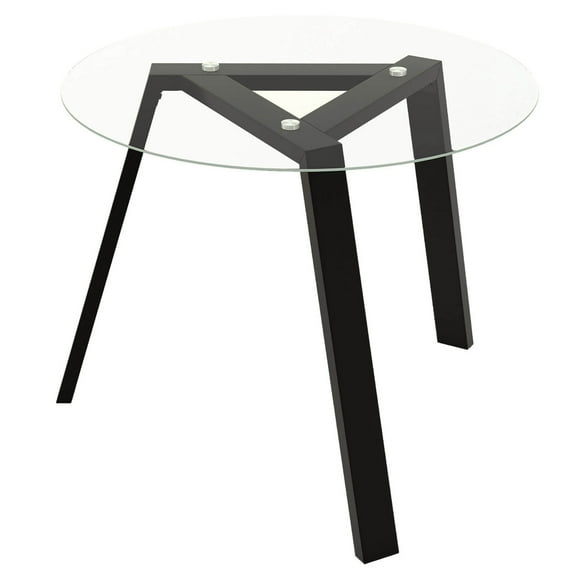 Costway 36" Round Glass Dining Table for 4 with Tempered Glass Tabletop Rubber Wood Frame Black