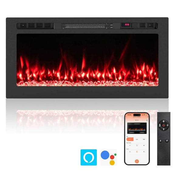 Costway 36" Smart WiFi Electric Fireplace Work with Alexa & Google Assistant & Recessed