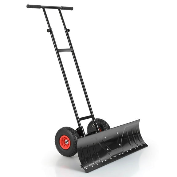 Costway 36" Snow Shovel Pusher with 10" Inflatable Wheels Adjustable Handle & Head Black