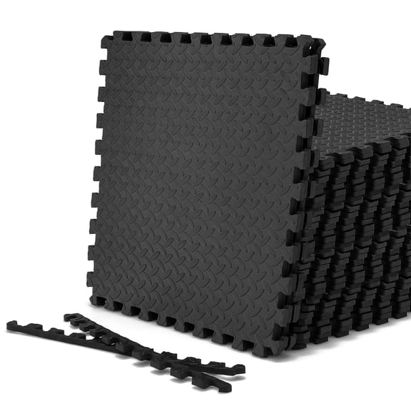 Costway 36 Tiles 1/2'' Puzzle Floor Exercise Mat Interlocking Anti-slip EVA Foam Black