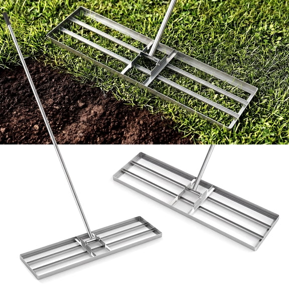 Costway 36” x 10” Large Lawn Leveling Rake with 67” Handle, Non-slip Grip, Flat Head Silver