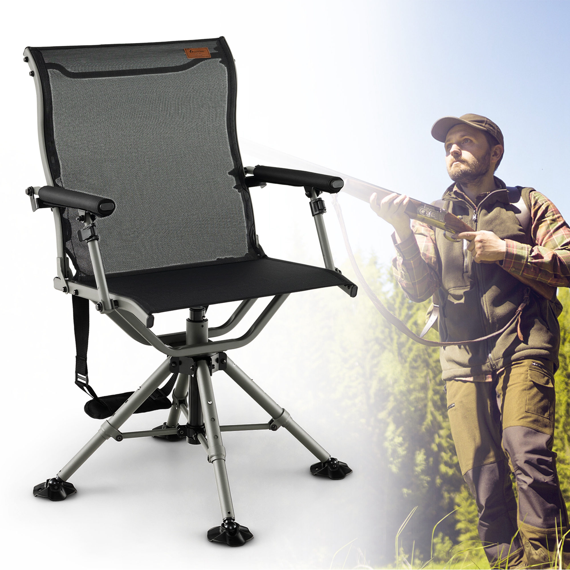 Gymax Folding 360° Silent Swivel Hunting Chair Blind Chair Allweather