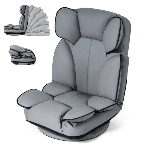 Costway 360 Degree Swivel Floor Gaming Chair, Folding Lazy Adjustable Lounger Couch Gray