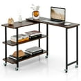 thumbnail image 1 of Costway 360° Rotatable Sofa Side Table L-shaped Laptop Desk Snack Table withShelf Patented Walnut, 1 of 10