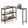 thumbnail image 1 of Costway 360° Rotation Mobile Laptop Table with 2-Tier Storage Shelves & 6 Universal Wheels Walnut, 1 of 11