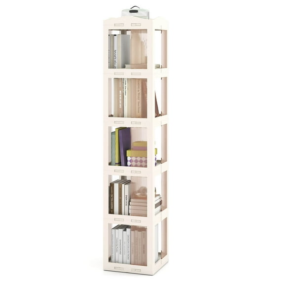 Costway 360 Spinning Bookcase with Swivel Base, 5-Tier Revolving Bookshelf Tower for Study