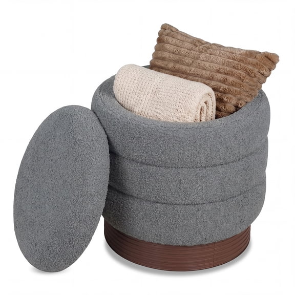 Costway 360° Swivel Boucle Foot Rest with Hidden Storage, 400 Lbs Weight Capacity Footstool Gray and Brown