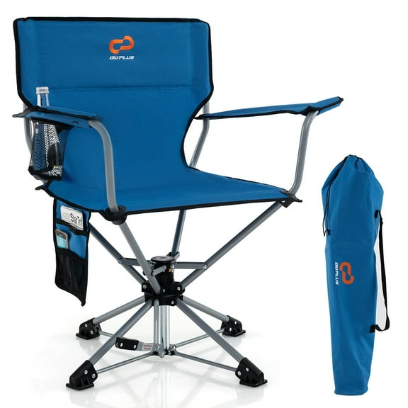Goplus 360° Swivel Hunting Chair with Mesh Cup Holder & Storage Pockets Cozy Backrest Blue