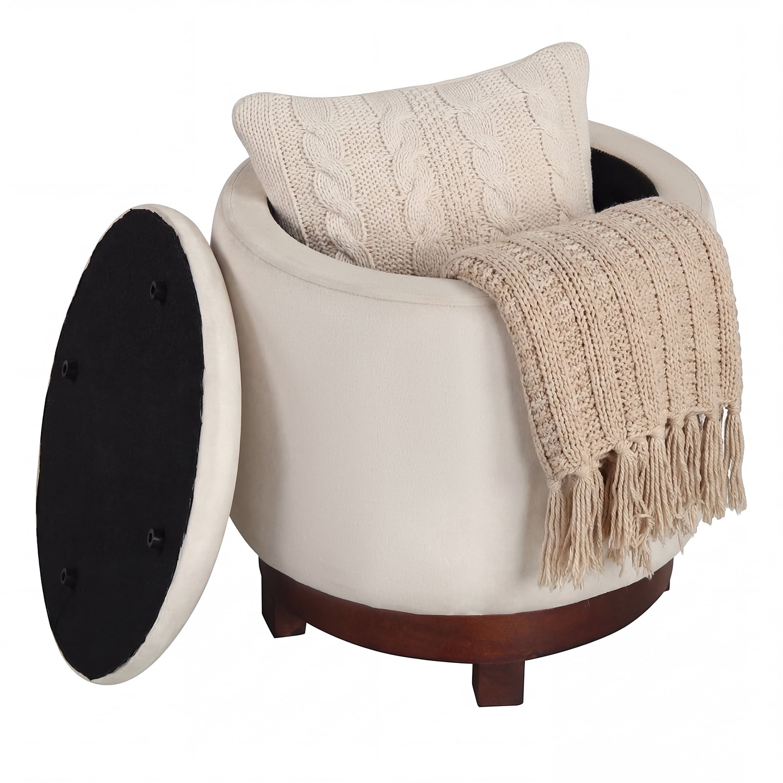 Costway 360° Swivel Velvet Foot Rest with Hidden Storage, 400 Lbs Weight Capacity for Home White and Walnut