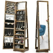Costway 360Degree Rotatable Jewelry Cabinet Armoire 2-in-1 Lockable Mirrored Coffee